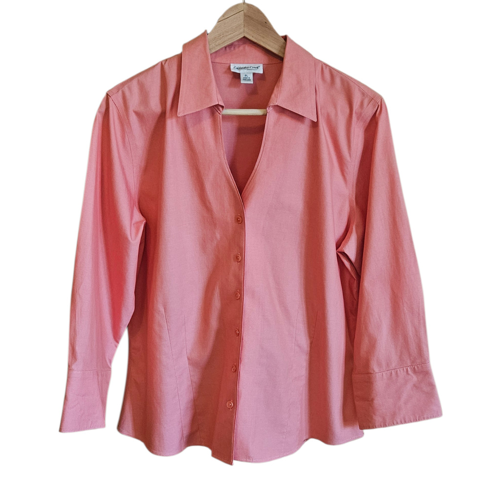 Coldwater Creek Petite Large PL Coral Salmon Pink Cotton Button Down Blouse